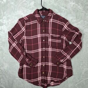 Abercrombie Fitch Women's Burgundy‎ Plaid Flannel Long Sleeve Button Down Size S